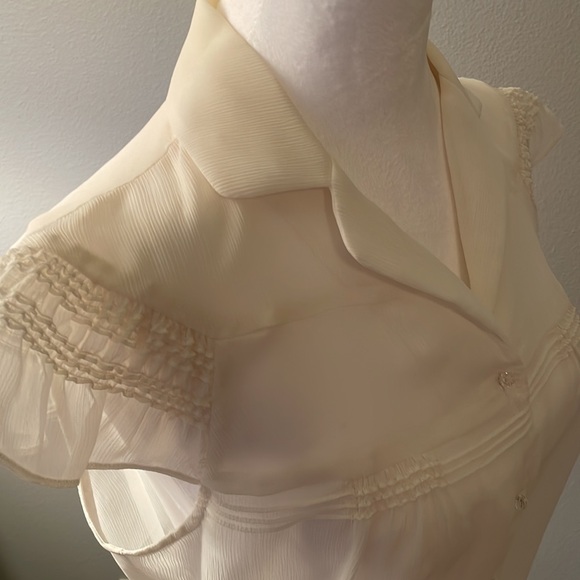 Women’s Cap Sleeve See-Through Cream Top - Picture 2 of 5